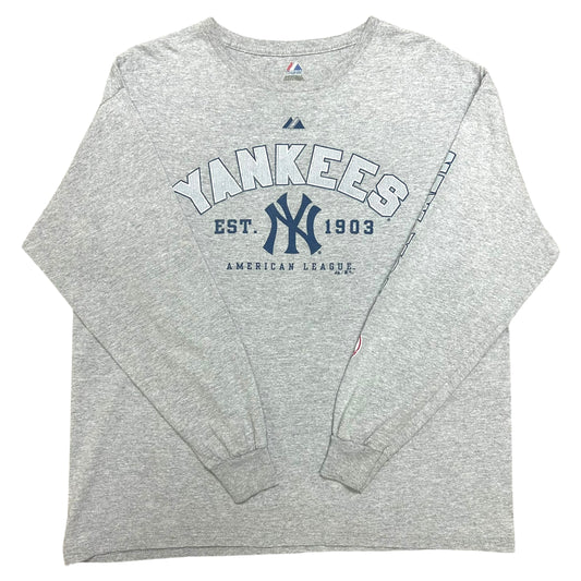 Early 2010s Majestic New York Yankees Grey Long Sleeve Shirt - Size Large (Boxy Fit)