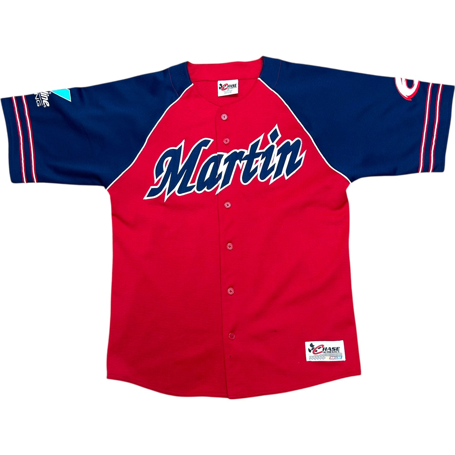 Early 2000s Chase Authentics Mark Martin Red/Blue Baseball Style Jersey - Size Medium
