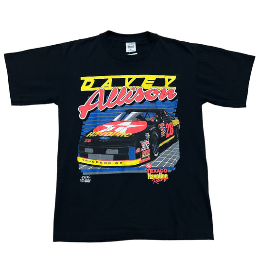 Vintage 1990s Davey Allison Texaco Havoline Racing Black Graphic T-Shirt - Size Medium
