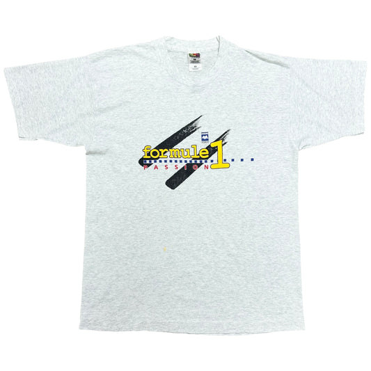 Vintage 1990s Formula 1 Passion Grey Graphic T-Shirt - Size Large