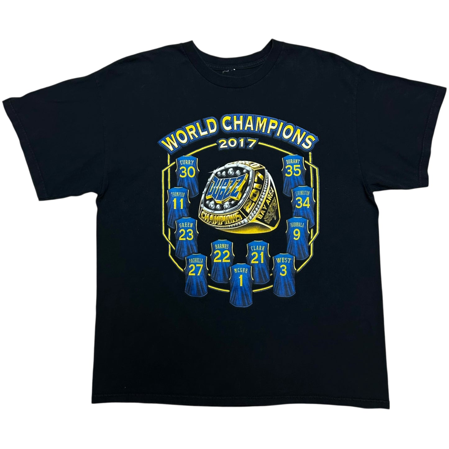 Late 2010s Golden State Warriors NBA Champions Black Graphic T-Shirt - Size XL (Fits L/XL)