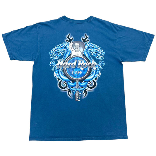 Y2K Hard Rock Cafe Detroit Dragon Logo Blue Graphic T-Shirt - Size Large