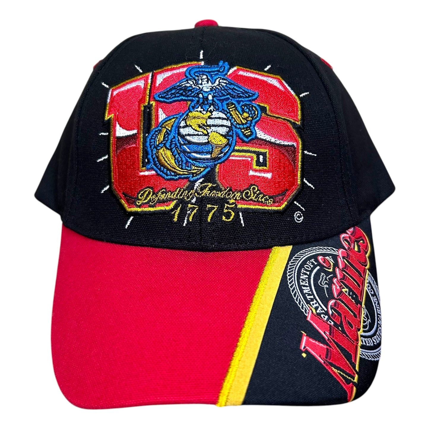 NWOT Late 2000s USMC Black Red Strapback Hat - One Size
