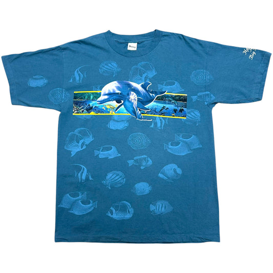 Vintage 1990s Hawaii Blue Dolphin/Nature Graphic T-Shirt - Size XL