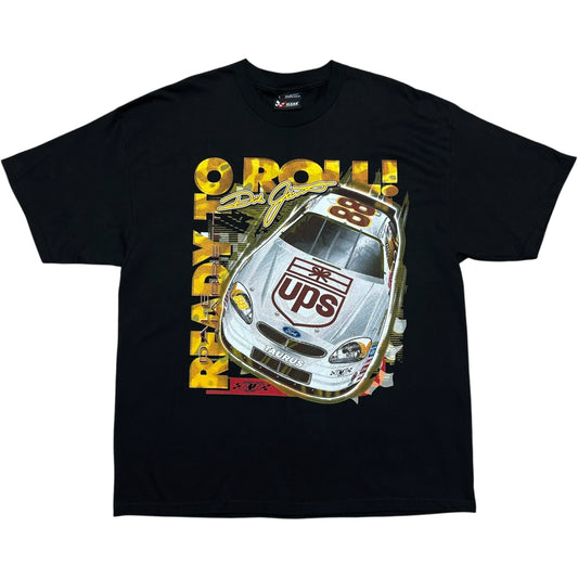 Vintage 1990s Dale Jarrett “Ready To Roll” UPS Racing Black Graphic T-Shirt - Size XL