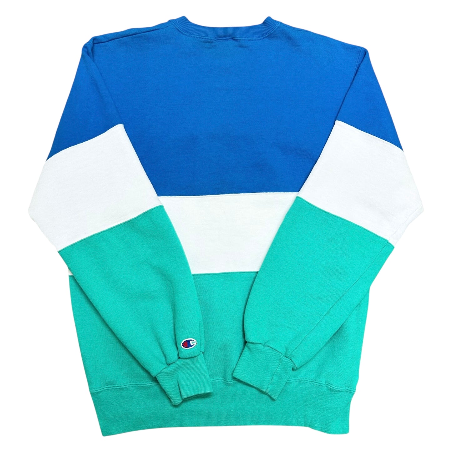Vintage 1990s Champion Blue/White/Teal Embroidered Crewneck Sweatshirt - Size XL