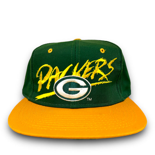 Vintage 1990s Green Bay Packers Embroidered Spell Out Logo Green Snapback Hat