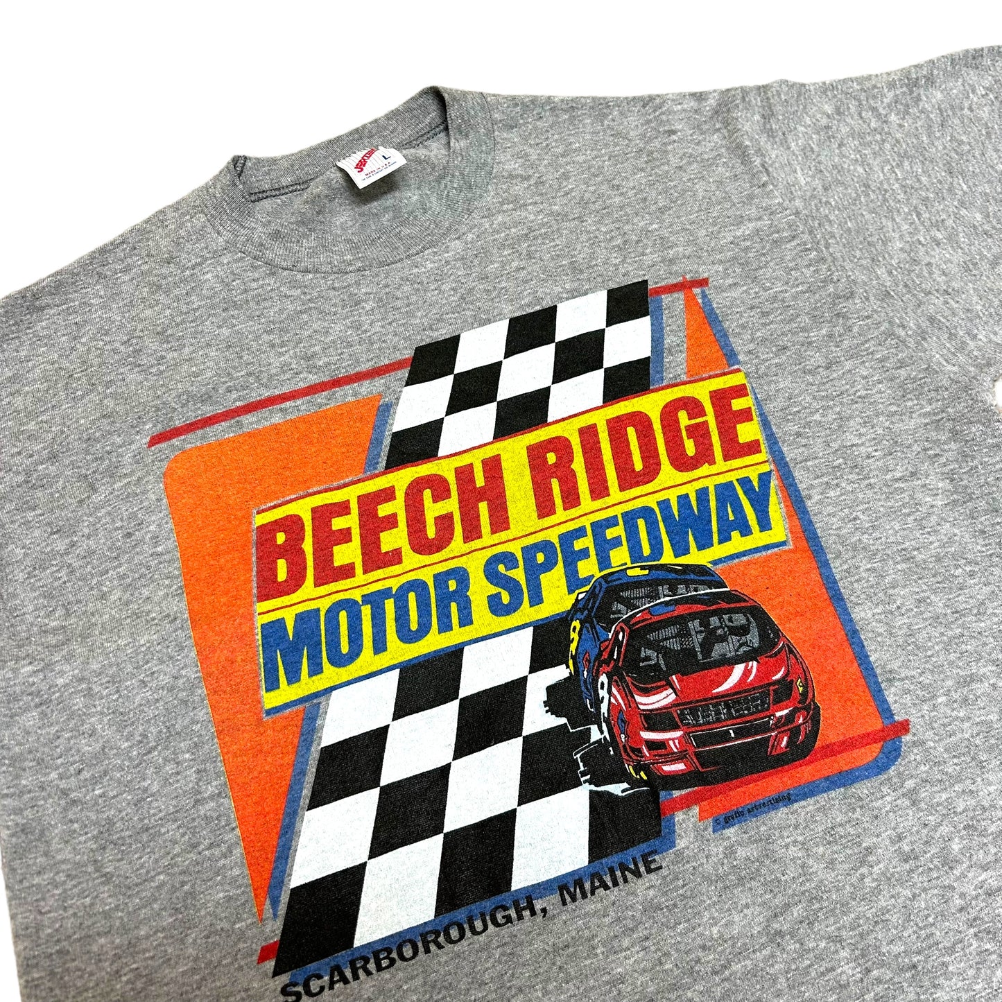 Vintage 1980s Beech Ridge Motor Speedway Scarborough, ME Grey Racing Graphic T-Shirt - Size Large (Fits Medium)
