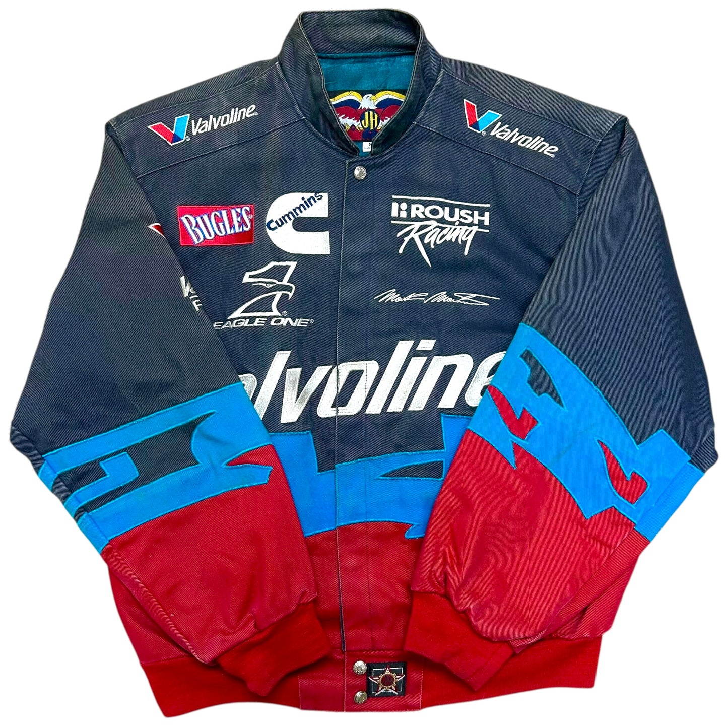Vintage 1990s Jeff Hamilton Mark Martin Valvoline Blue/Red Splash Style NASCAR Racing Jacket - Size Medium