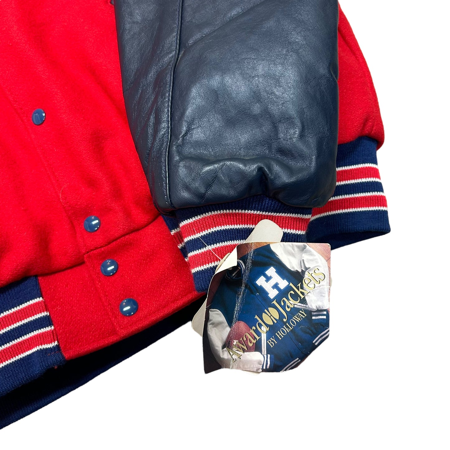 NWT Vintage 1990s Holloway Navy Blue/Red Leather & Wool Varsity Jacket - Size XL (Fits L/XL)
