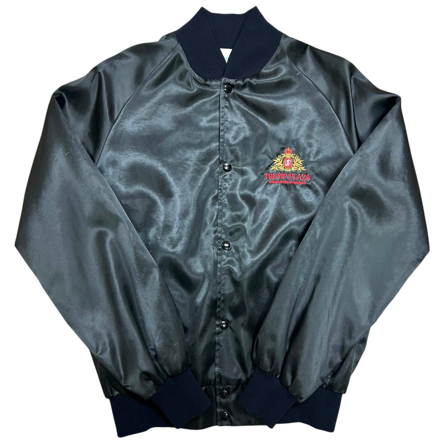 Vintage 1990s Trump Plaza Atlantic City Black Satin Bomber Jacket - Size Medium