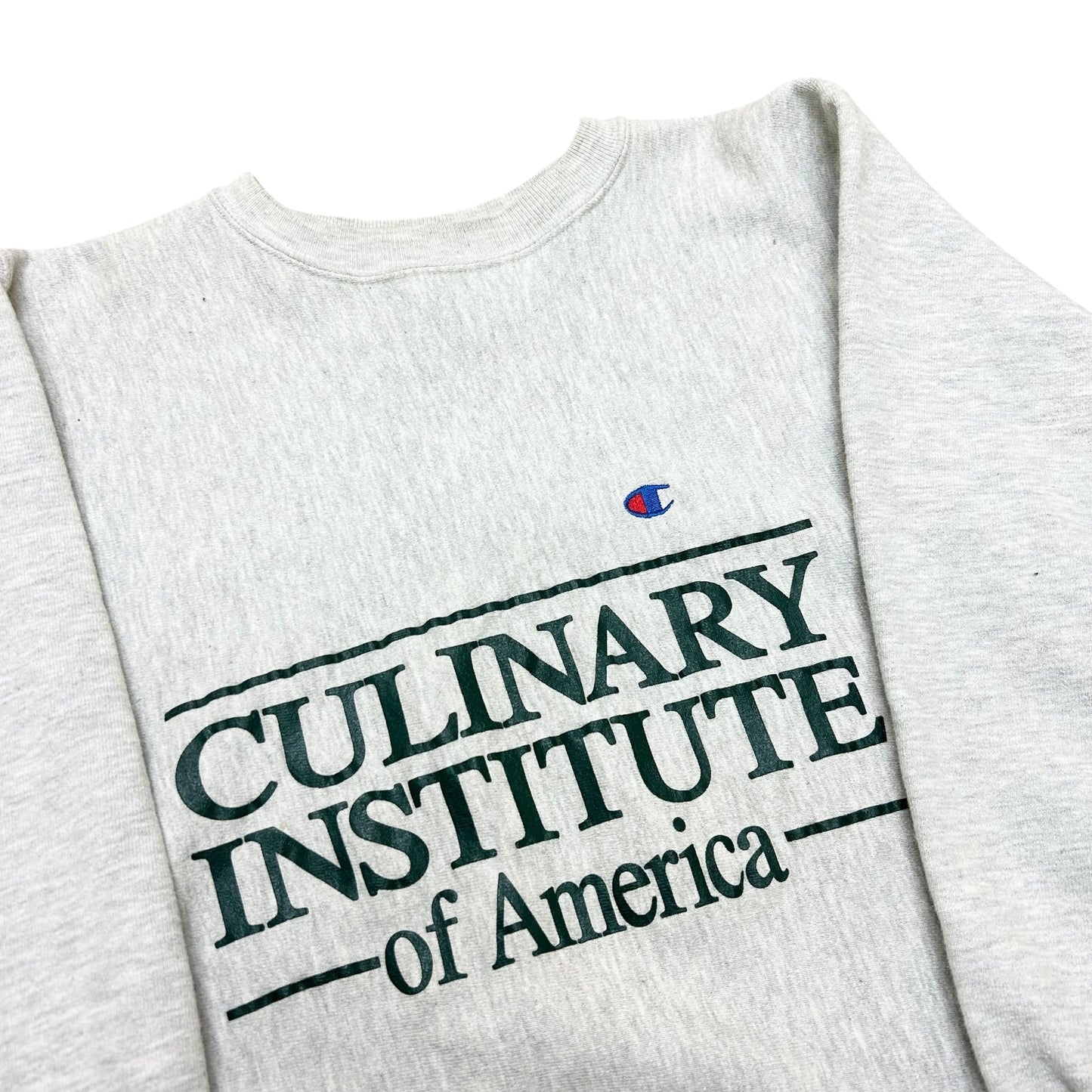 Vintage 1990s Champion Reverse Weave Culinary Institute of America Heather Grey Crewneck Sweatshirt - Size Large