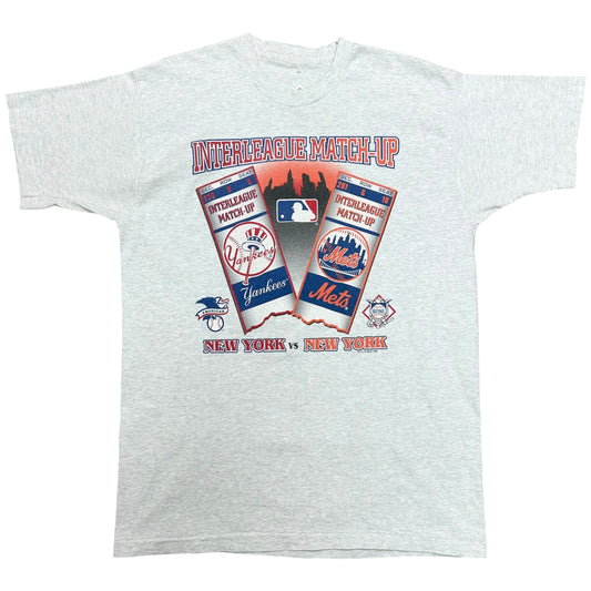 Vintage 1990s New York Yankees/Mets Interleague Match-Up Grey Graphic T-Shirt - Size XL