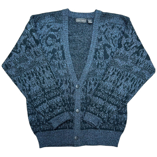 Vintage 1990s Peter England Blue/Black Knit Cardigan -Size Large