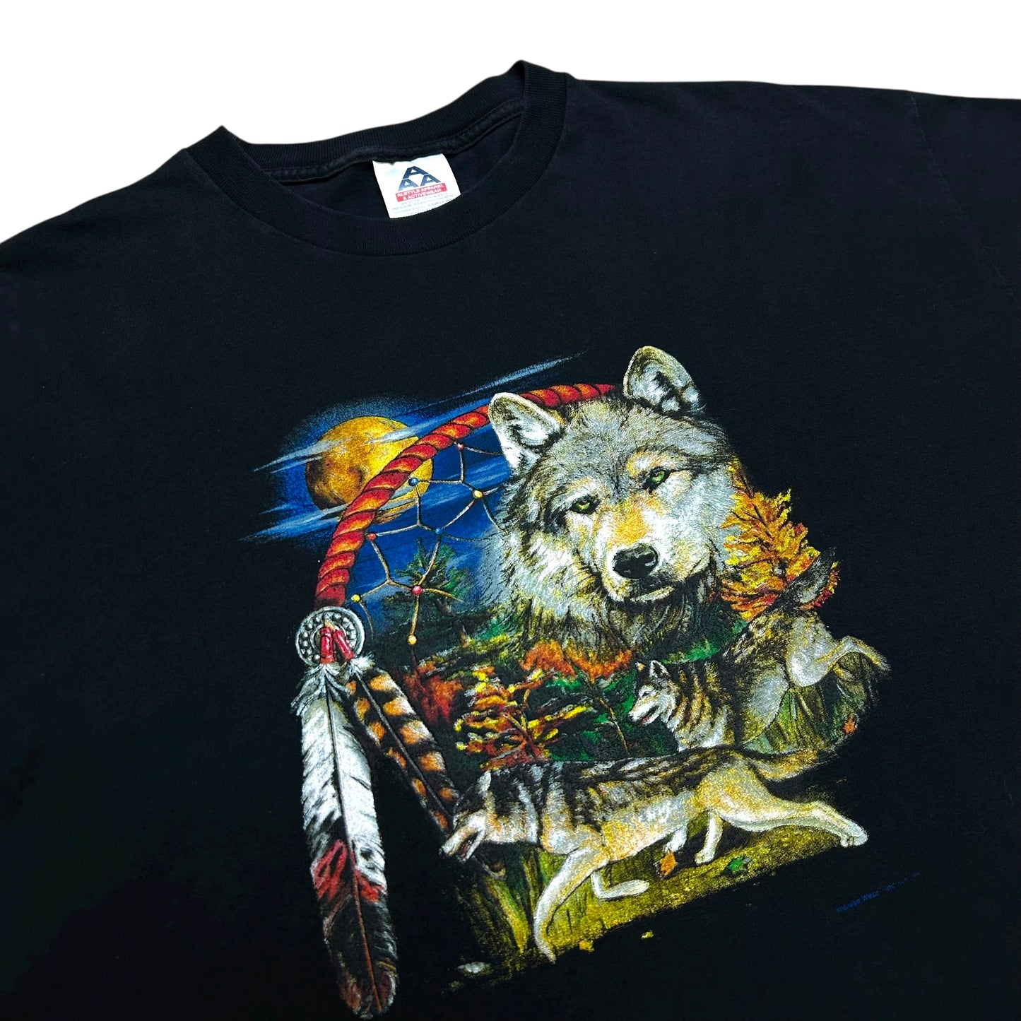 Early 2000s Wolf/Dreamcatcher Black Graphic T-Shirt - Size XL
