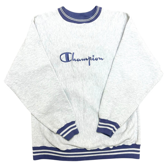 Vintage 1990s Champion Reverse Weave Heather Grey/Purple Embroidered Crewneck Sweatshirt - Size XL