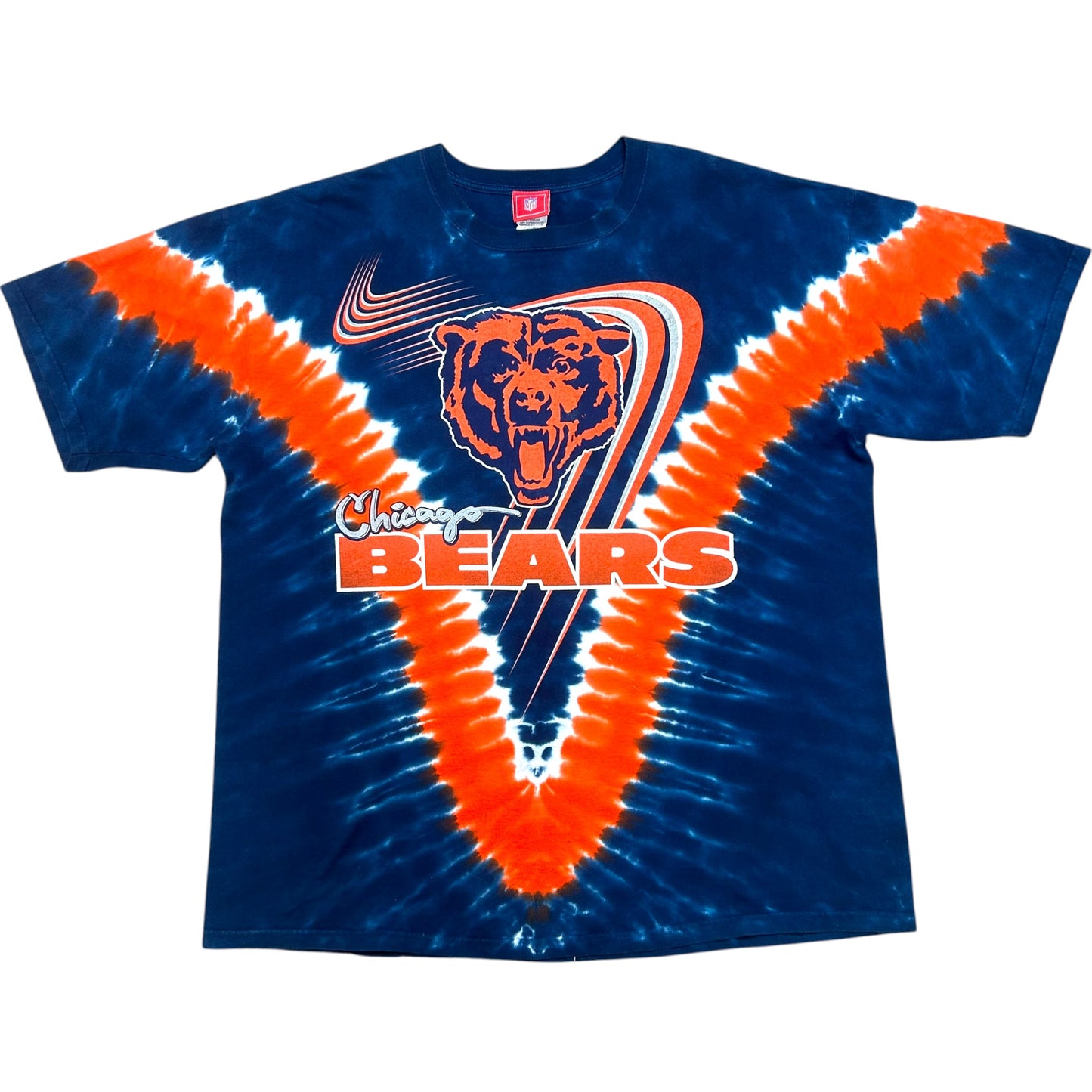 Late 2000s Chicago Bears Navy Blue/Orange Tie-Dye Graphic T-Shirt - Size XXL