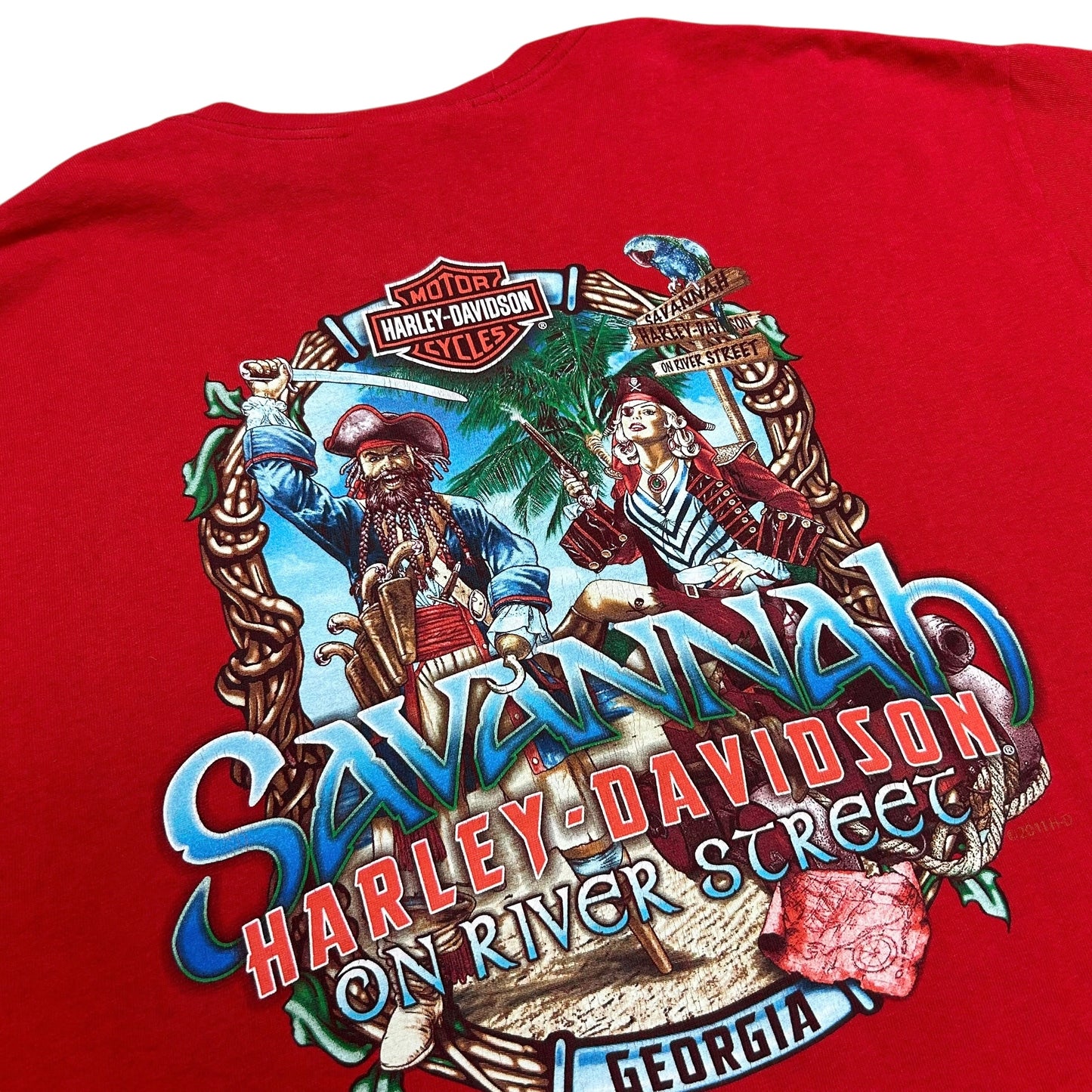 Mid-2010s Savannah, GA Harley Davidson Red Graphic T-Shirt - Size XL