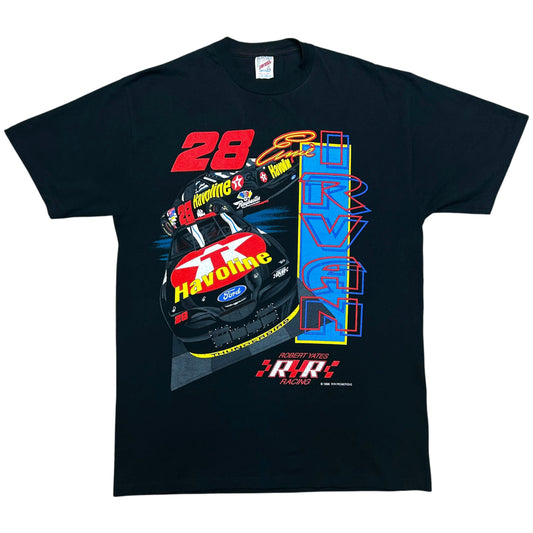 Vintage 1990s Robert Yates Racing Ernie Irvan Black Graphic T-Shirt - Size Large (Tall Fit)