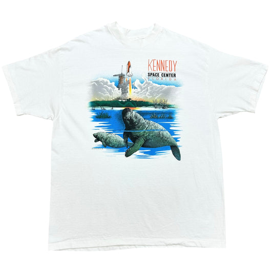 Vintage 1980s Kennedy Space Center White Graphic T-Shirt - Size XL