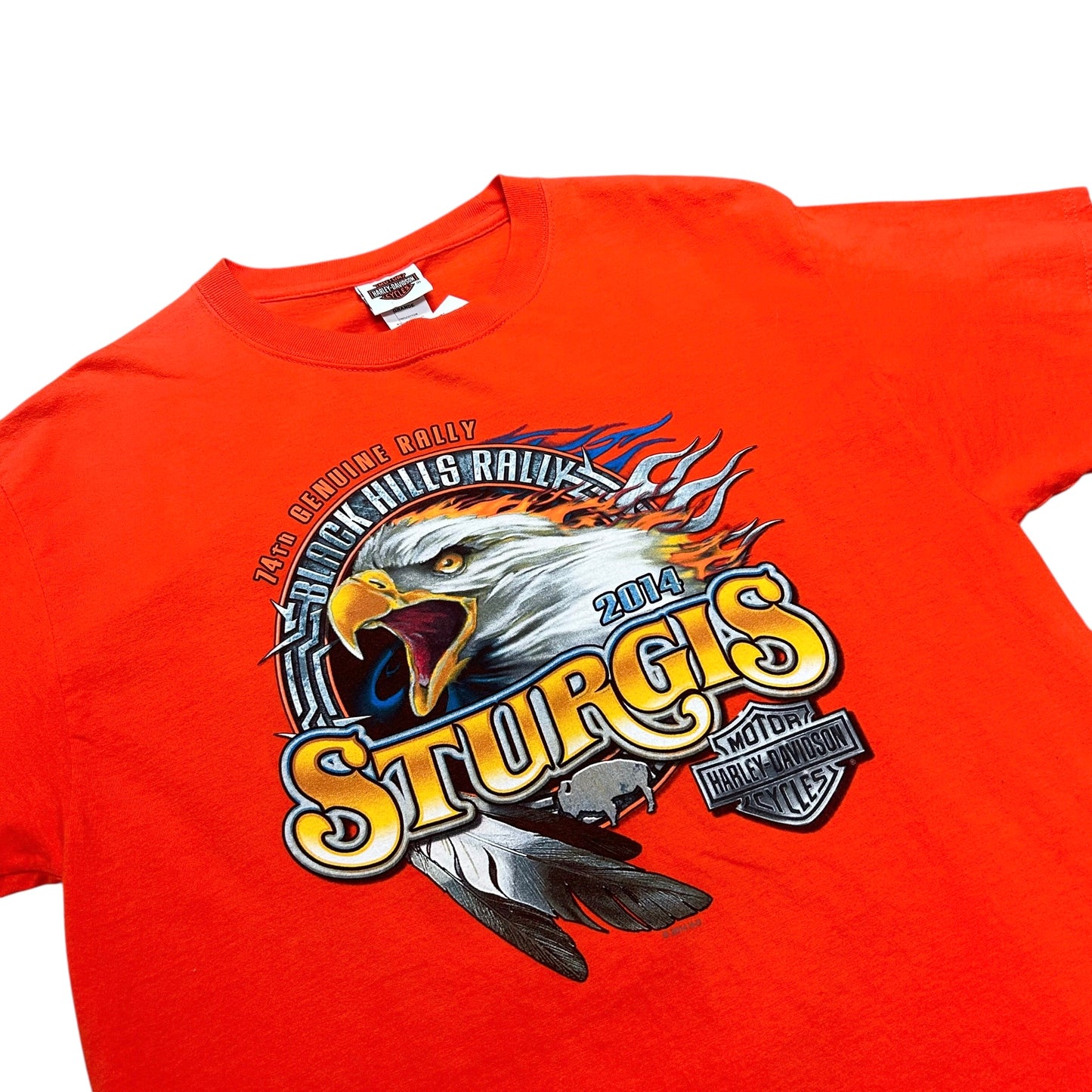 Mid-2010s Harley Davidson/Black Hills Rally Orange Graphic T-Shirt - Size Large