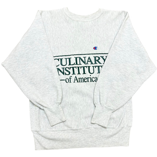 Vintage 1990s Champion Reverse Weave Culinary Institute of America Heather Grey Crewneck Sweatshirt - Size Large