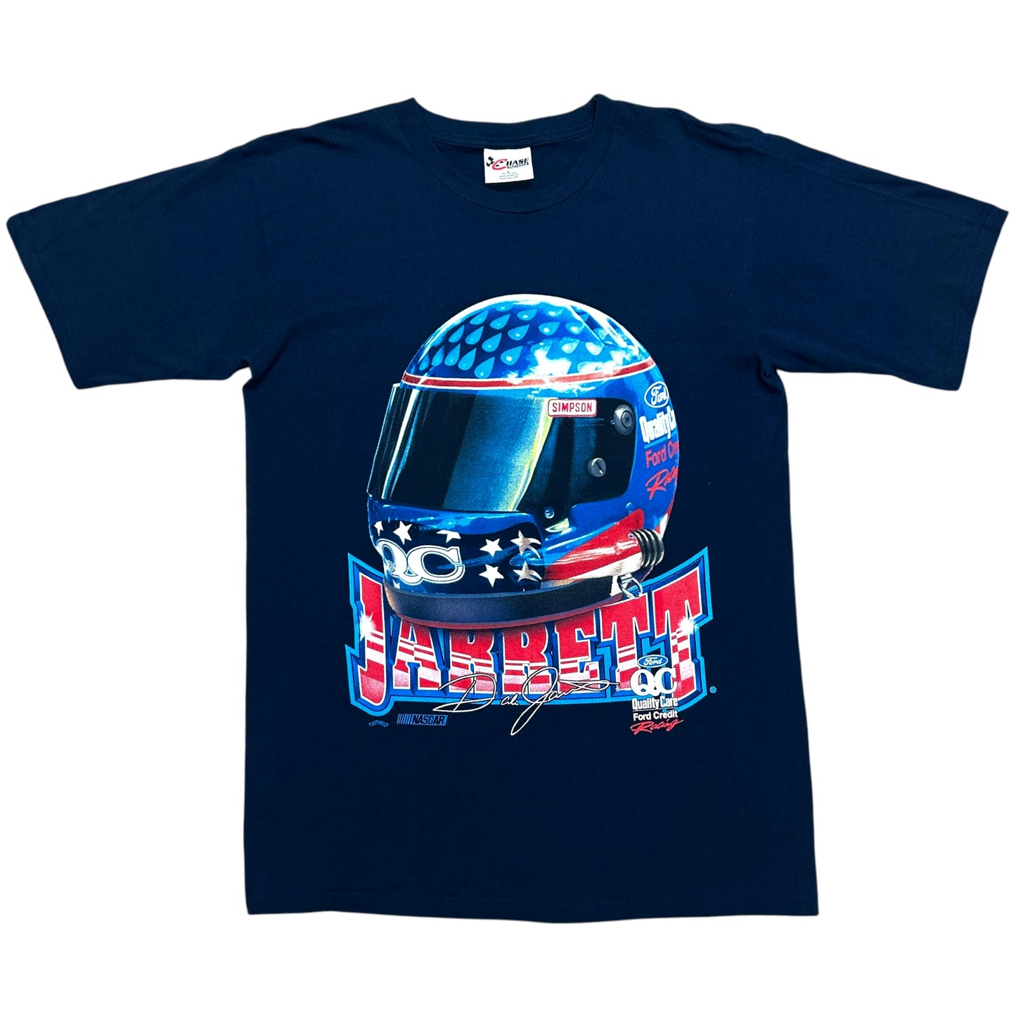 Early 2000s Dale Jarrett Navy Blue Helmet Graphic T-Shirt - Size Large (Tall Fit)