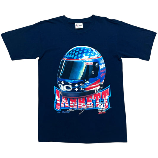 Early 2000s Dale Jarrett Navy Blue Helmet Graphic T-Shirt - Size Large (Tall Fit)
