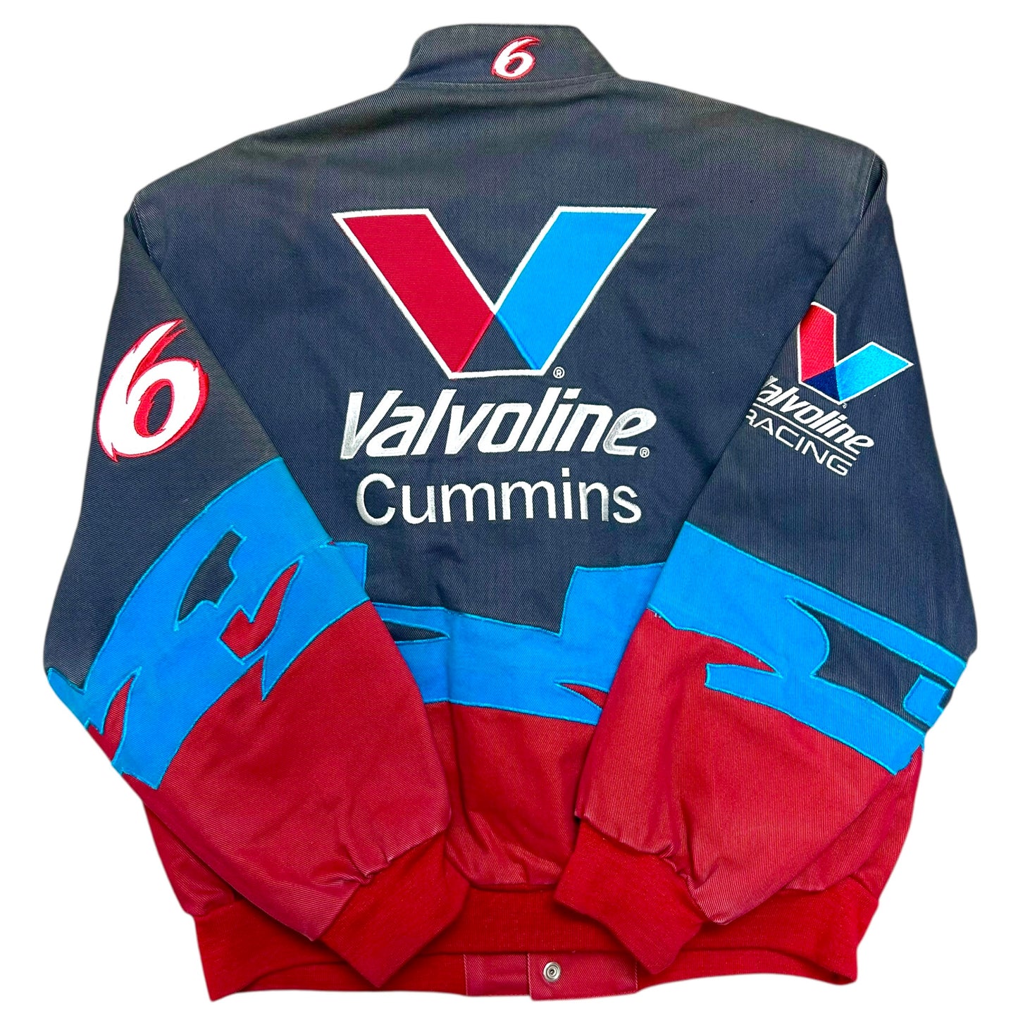 Vintage 1990s Jeff Hamilton Mark Martin Valvoline Blue/Red Splash Style NASCAR Racing Jacket - Size Medium