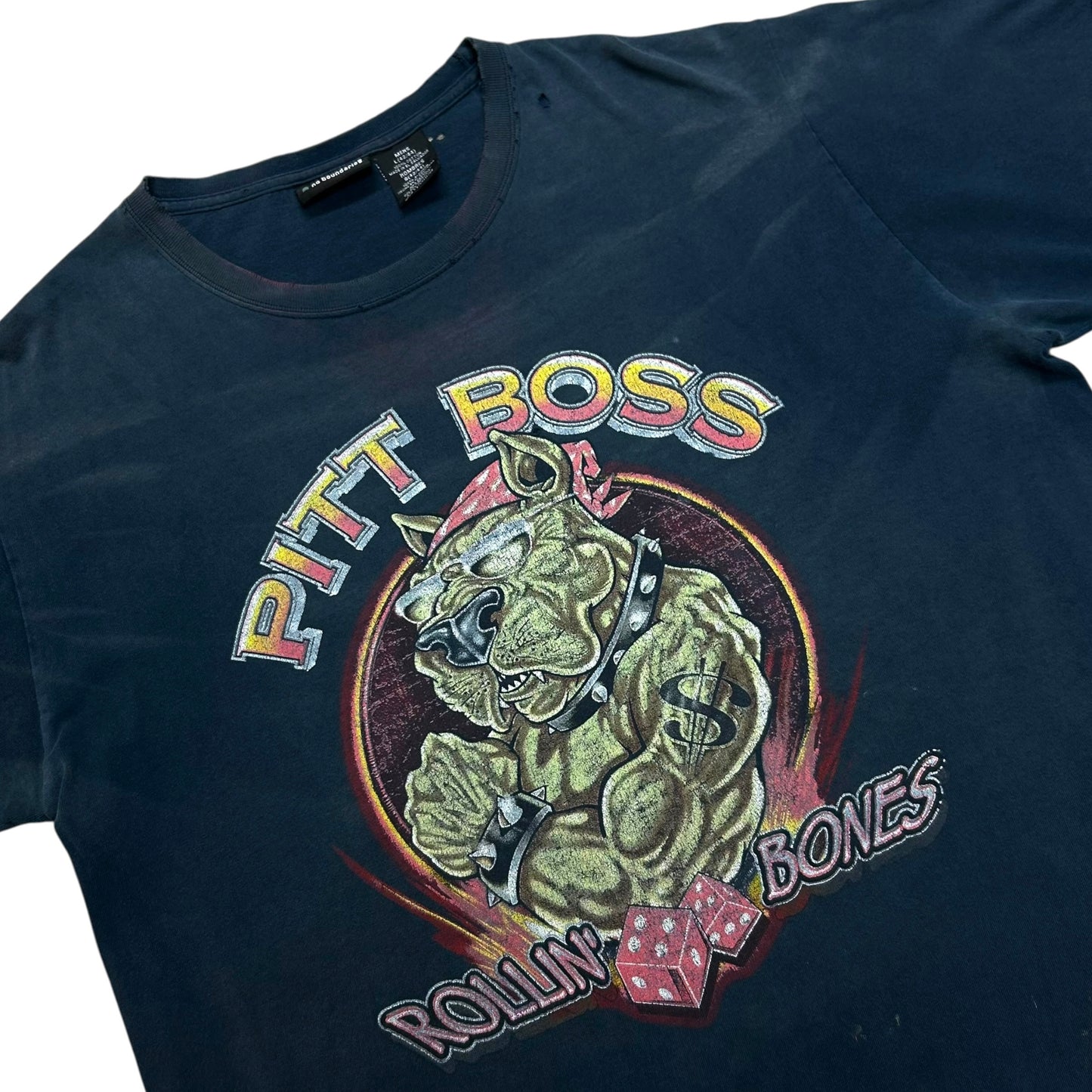 Early 2000s No Boundaries “Pitt Boss” DISTRESSED Black Graphic T-Shirt - Size Large (Fits L/XL)