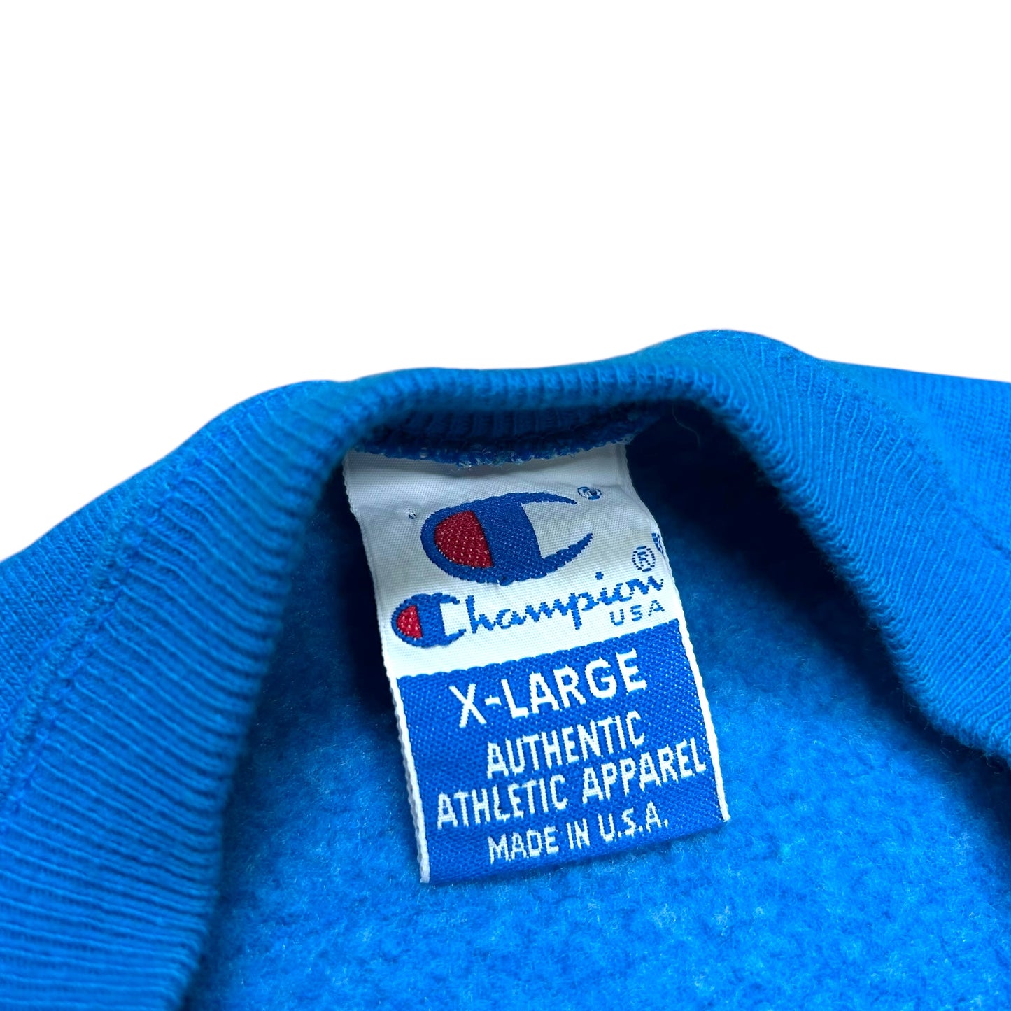 Vintage 1990s Champion Blue/White/Teal Embroidered Crewneck Sweatshirt - Size XL