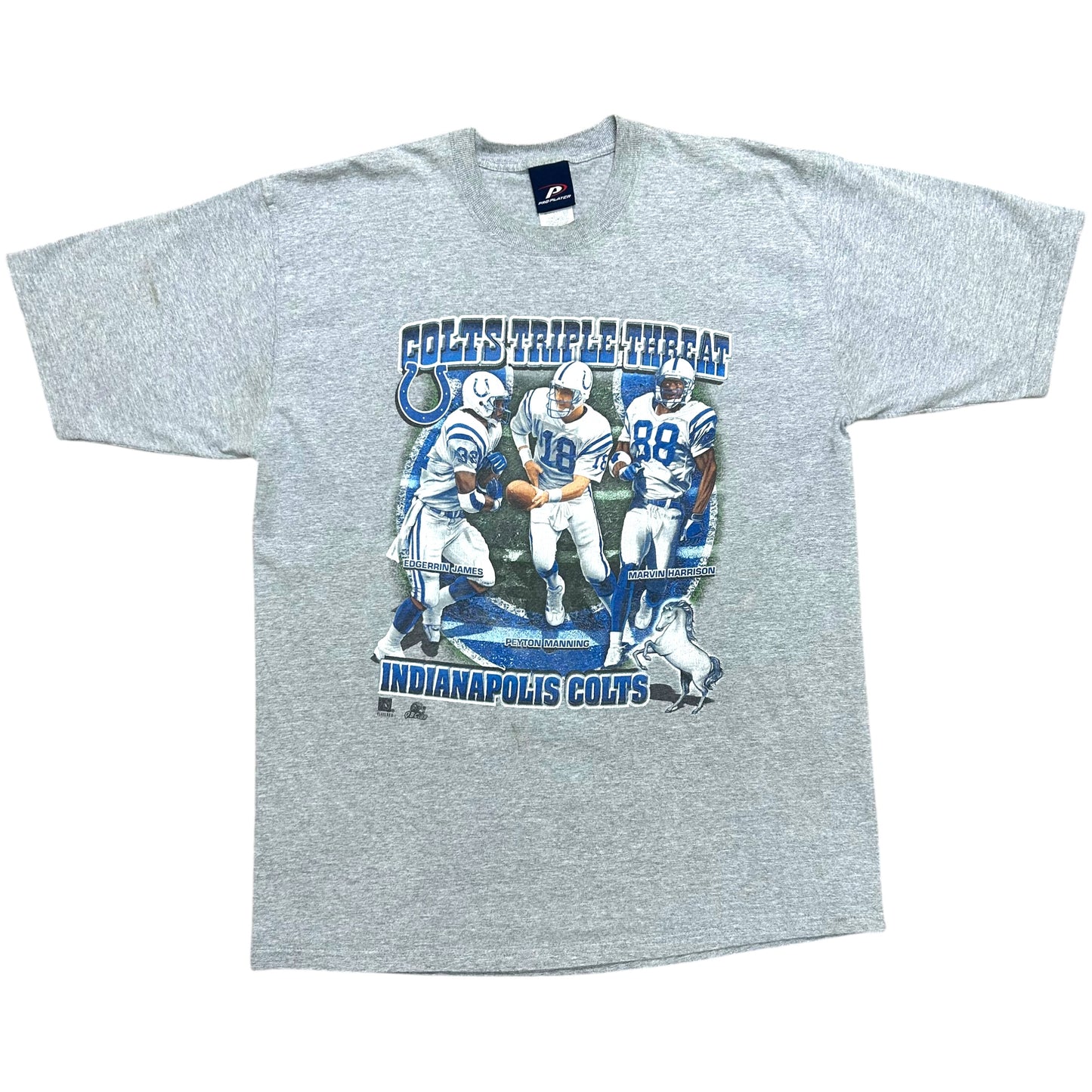 Early 2000s Pro Player Indianapolis Colts “Triple Threat” Grey Graphic T-Shirt - Size XL (Fits XL/XXL)