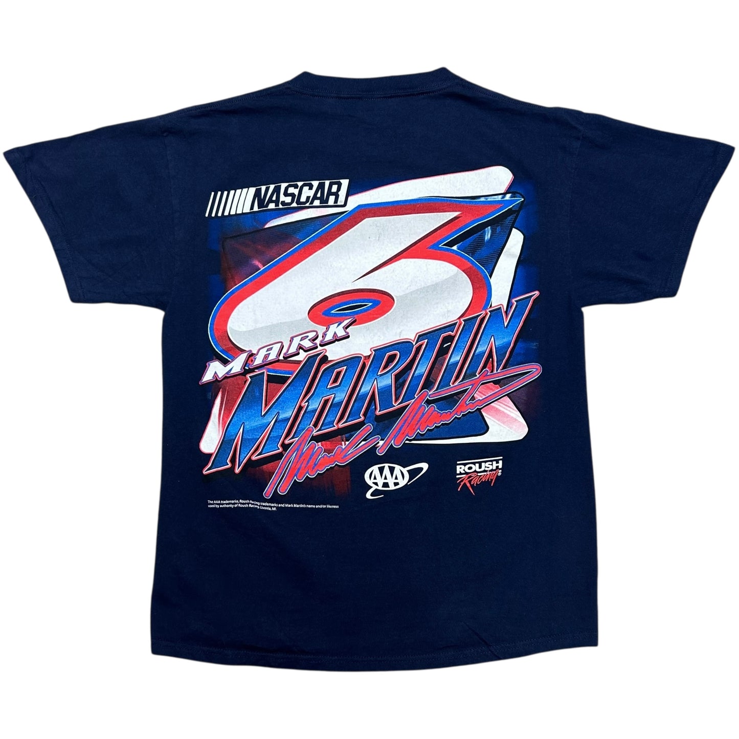Early 2000s Mark Martin Roush Racing Navy Blue Graphic T-Shirt - Size Medium (Fits S/M)