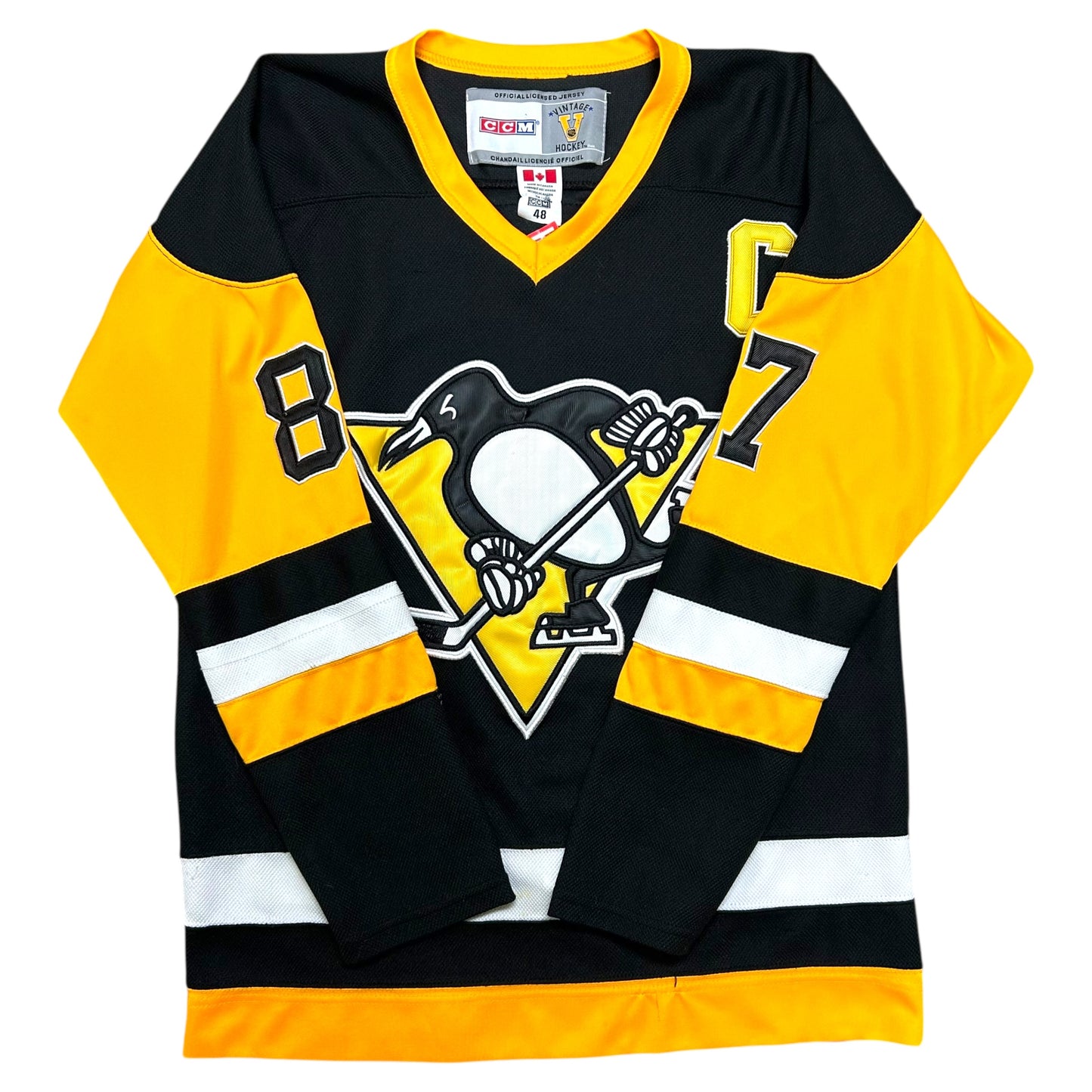 Modern Pittsburgh Penguins Sidney Crosby #87 Black/Gold Hockey Jersey - Size Large