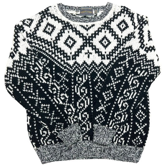 Vintage 1990s Robert Stock Black/White Hand-Knit Sweater - Size XL