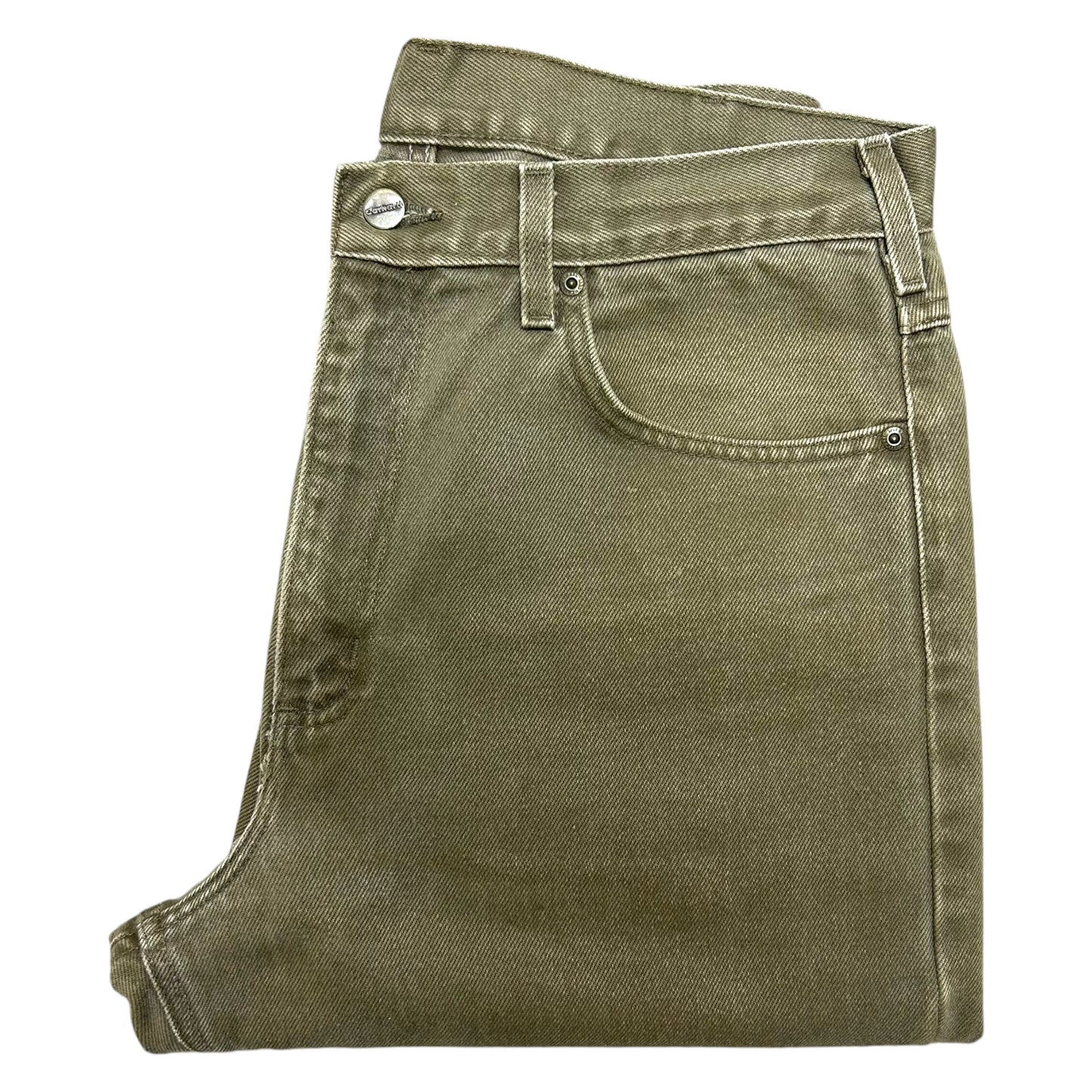 Late 2000s Carhartt Olive Green Cropped Relaxed Fit Jeans - Size 34” x 27”