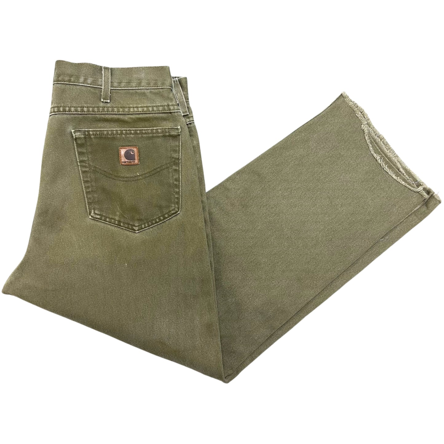 Late 2000s Carhartt Olive Green Cropped Relaxed Fit Jeans - Size 34” x 27”