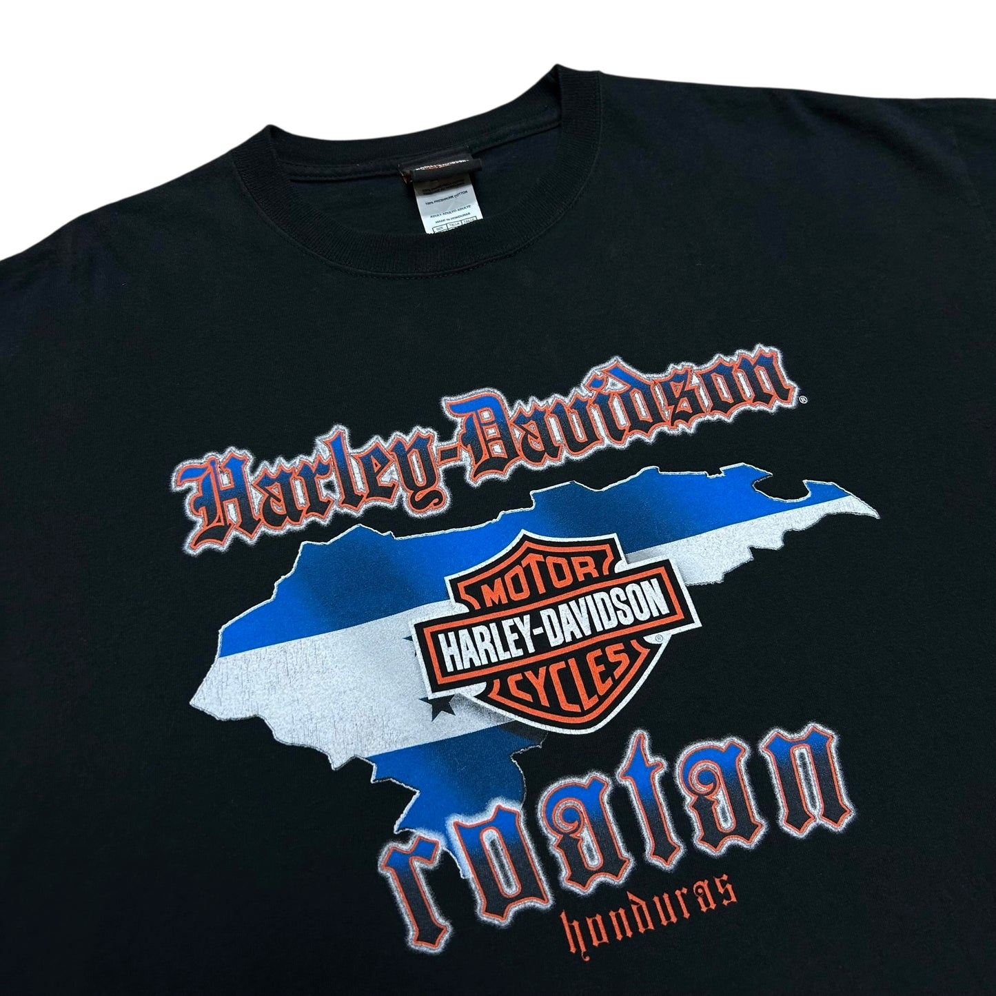 Early 2010s Roatán, Honduras Harley Davidson Black Graphic T-Shirt - Size XL (Boxy Fit)