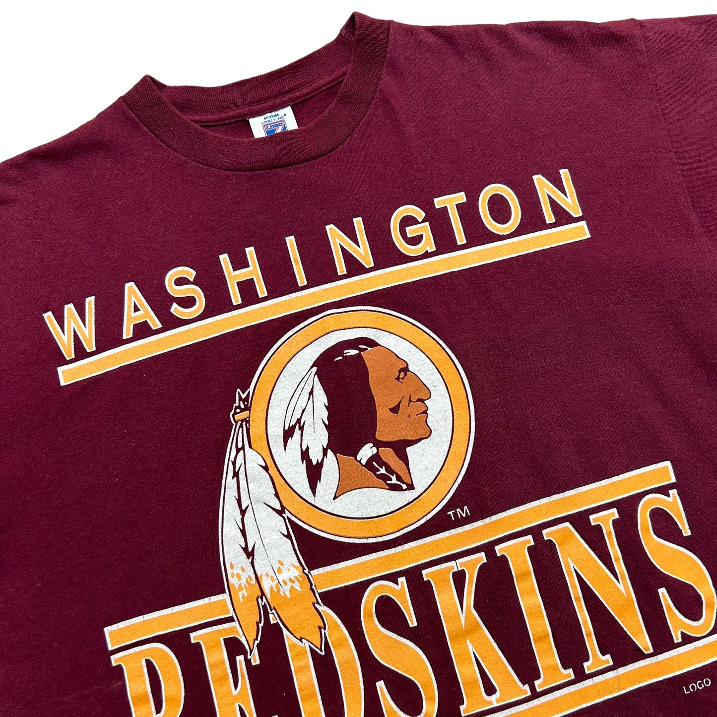 Vintage 1990s Logo 7 Washington Redskins Maroon Graphic T-Shirt - Size Large