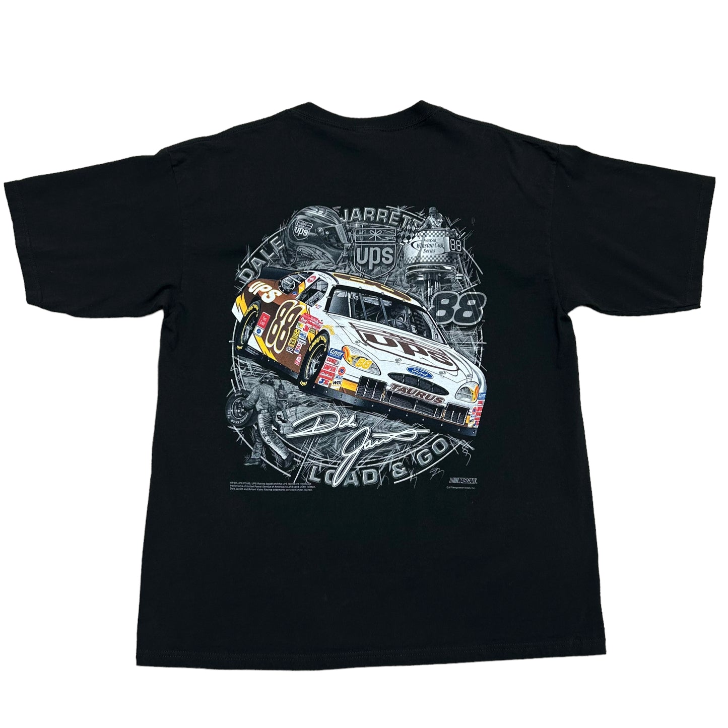 Vintage Y2K Dale Jarrett UPS Racing Black Graphic T-Shirt - Size XL