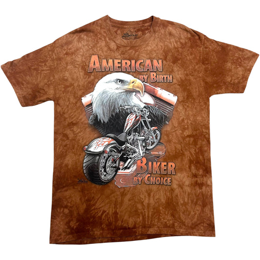 Early 2010s The Mountain “American By Birth, Biker By Choice” Burnt Orange Tie-Dye Shirt - Size Large (Fits XL)