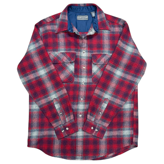 Vintage 1990s David Taylor Red/Grey Plaid Flannel Shirt - Size Medium (Fits Large)