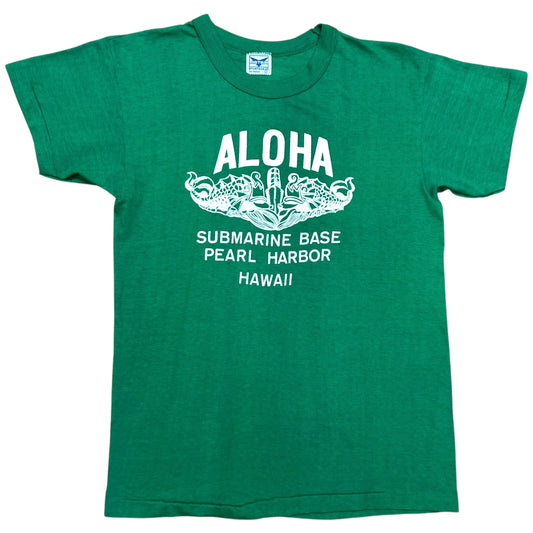 Vintage 1980s Pearl Harbor Submarine Base Green Graphic T-Shirt - Size Large (Fits Small)