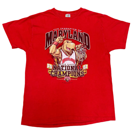 Early 2000s University Of Maryland Men’s Basketball 2002 National Champions Red Graphic T-Shirt - Size XL