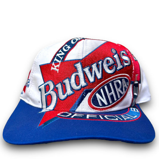 Vintage Y2K Budweiser Official Beer Of NHRA Big Logo White Snapback Hat
