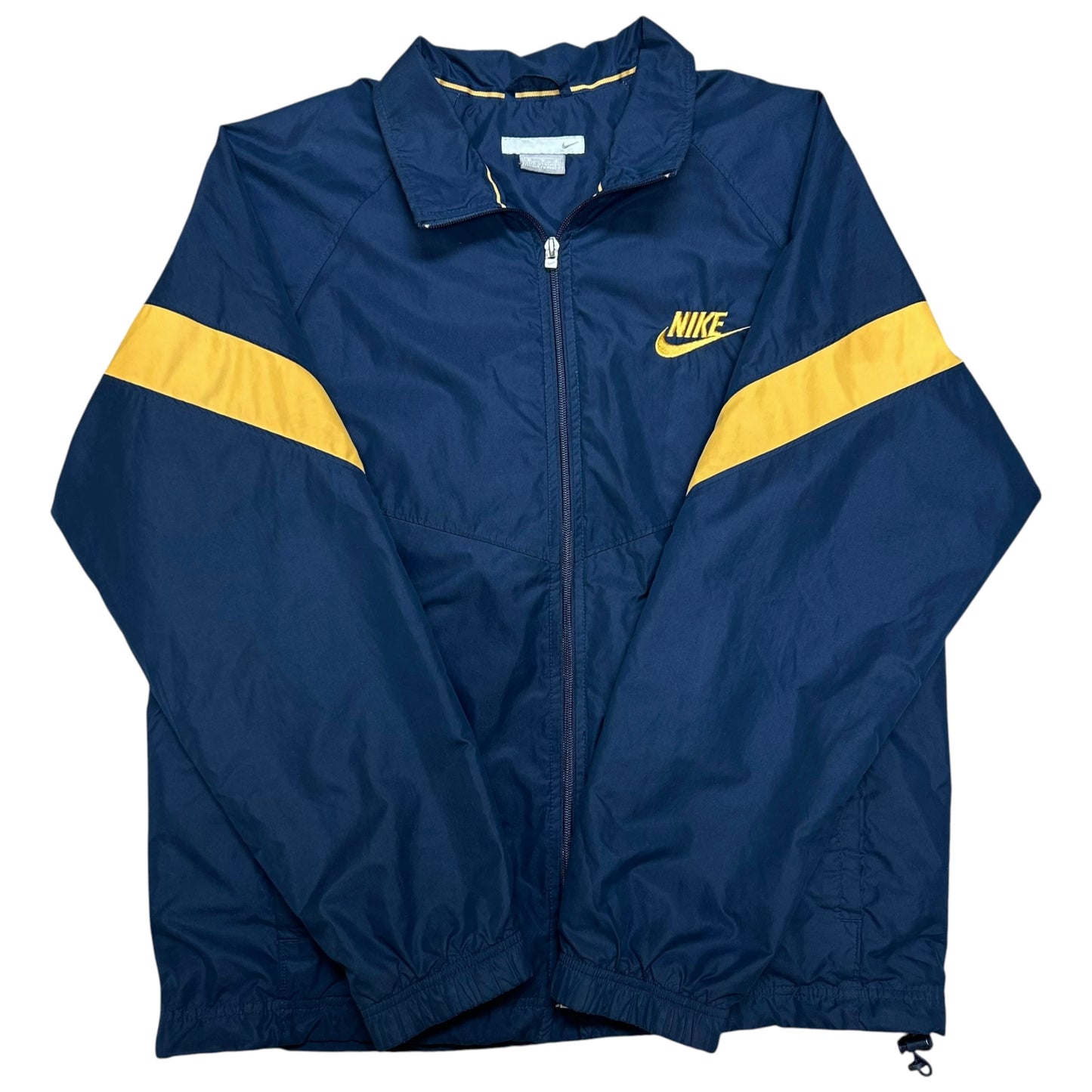 Late 2000s Nike Navy Blue/Gold Full-Zip Windbreaker Jacket - Size Medium (Fits M/L)