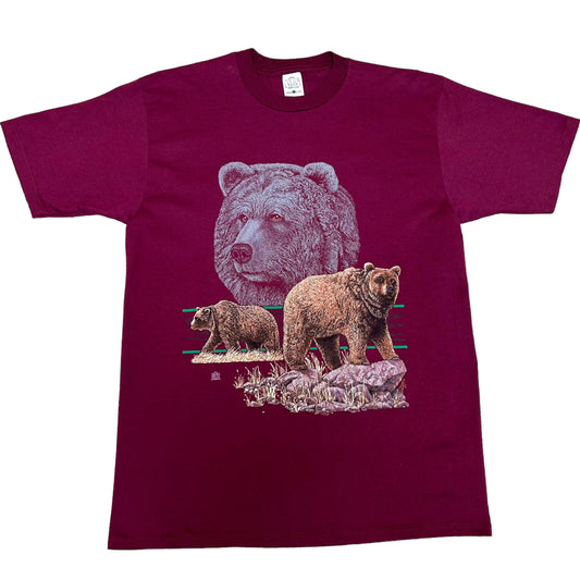 Vintage 1990s Bears/Wildlife Maroon Graphic T-Shirt - Size Large