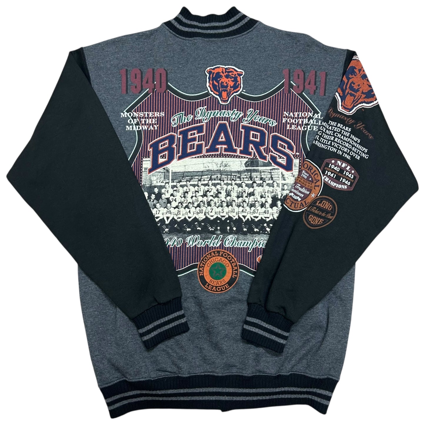 Vintage 1990s Chicago Bears 1940 World Champs Black/Grey Varsity Jacket - Size Medium (Fits M/L)