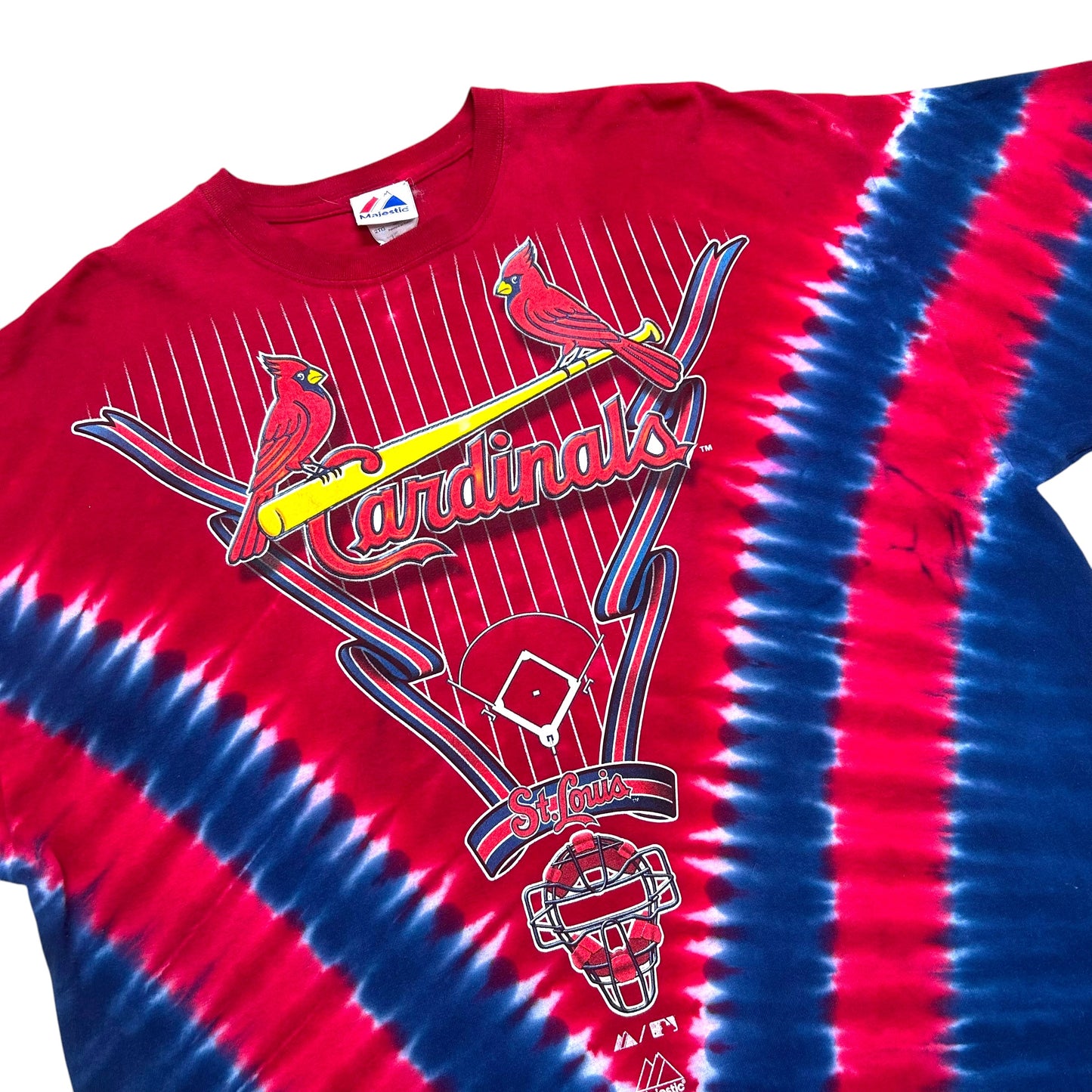 Late 2000s Majestic St. Louis Cardinals Navy Blue/Red Graphic T-Shirt - Size XXL