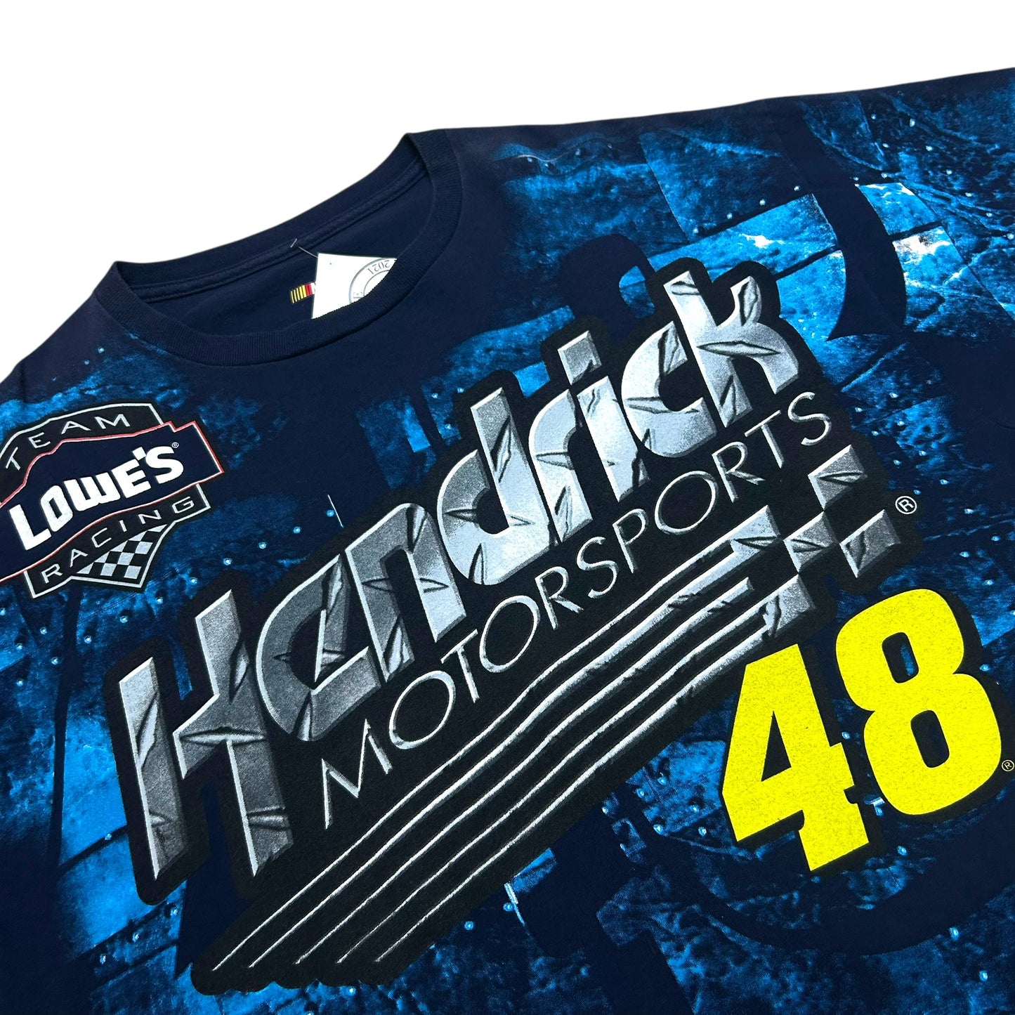 Early 2010s Jimmi Johnson/Hendrick Motorsports Blue All Over Print Graphic T-Shirt - Size XL